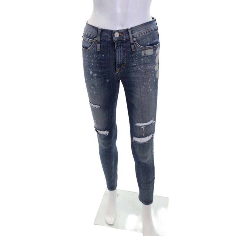 Calvin Rucker Womens Cotton Bleach Splatter Printed Skinny Jeans Blue Size 27